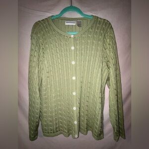 Alfred Dunner Sage Green Cable Knit Cardigan